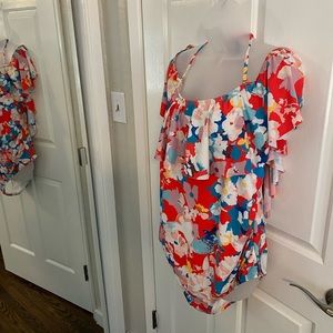 Off-the-shoulder floral swimsuit